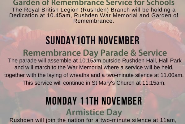 Rushden to Observe Remembrance Day with a Series of Events and Annual Parade